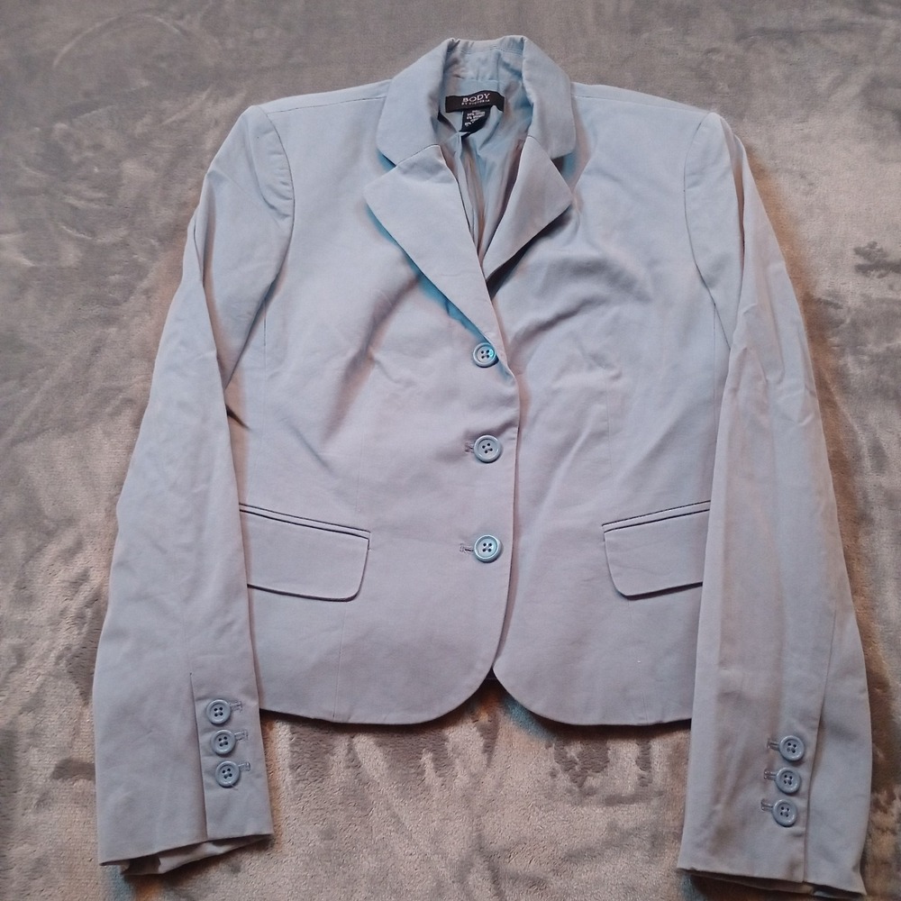Body by Victoria Suit Jacket Blazer Womens Size‎ 4 Pale Blue Cotton Stretch